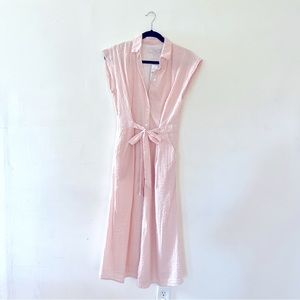 Light pink Loft seersucker shirt dress